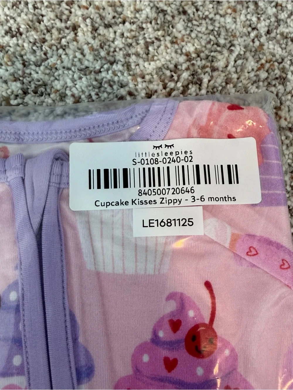 NWT 3-6M Little Sleepies Cupcake Kisses Pink and Purple Zippy